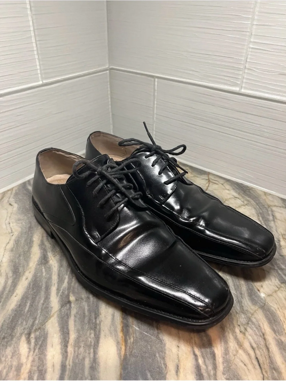 Stacy Adams Mens Black Leather Dress Shoes Lace Up Oxfords Square Toe Size 10 M